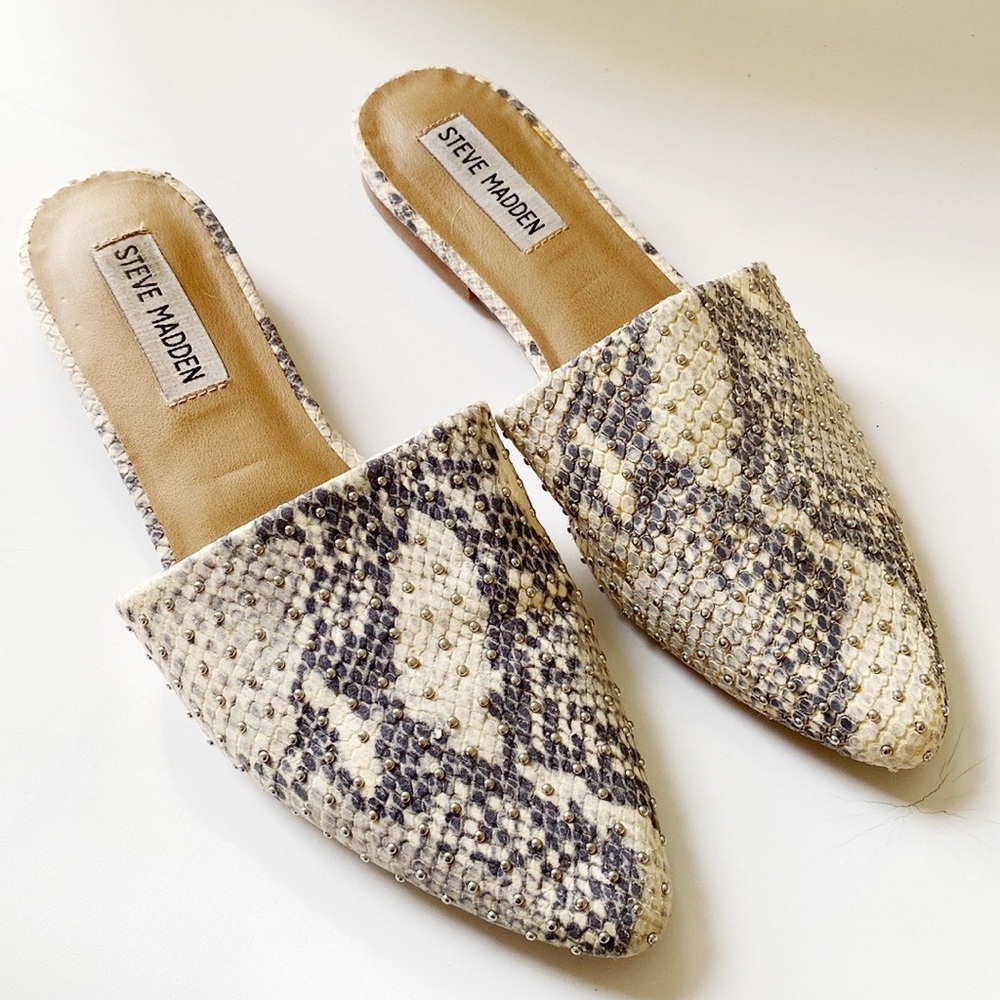 Steve Madden Trace Snake Print Leather Mule Slides